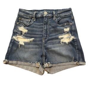 American Eagle Curvy Hi-Rise Shortie Distressed Shorts